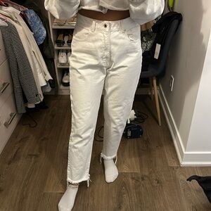 White straight leg jeans
